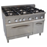 Cucina Professionale a Gas 6 Fuochi con Forno a Gas GN 2/1 prof. cm 70